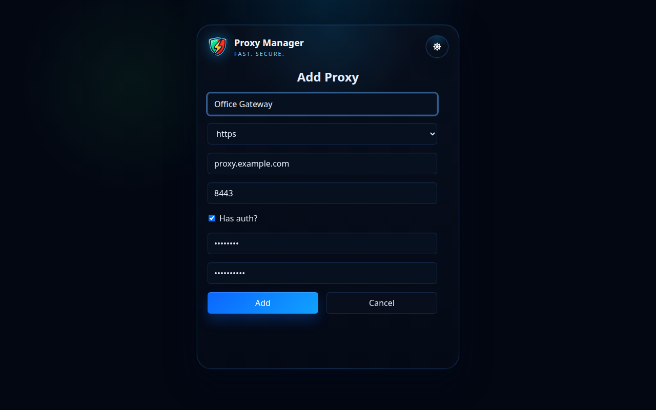 Proxy Yöneticisi proxy ekleme formu