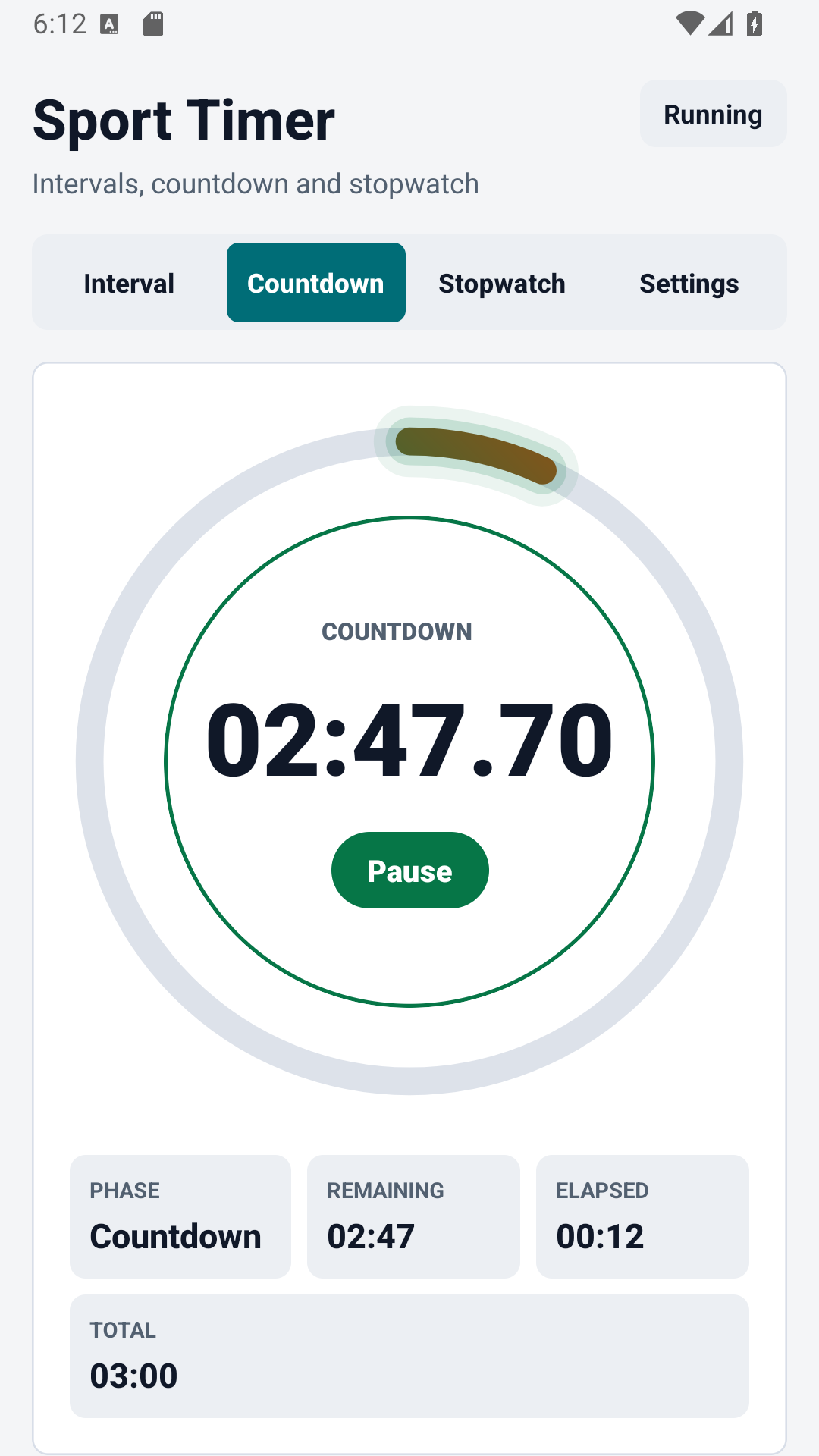 Spor Zamanlayıcısı geri sayım ekranı